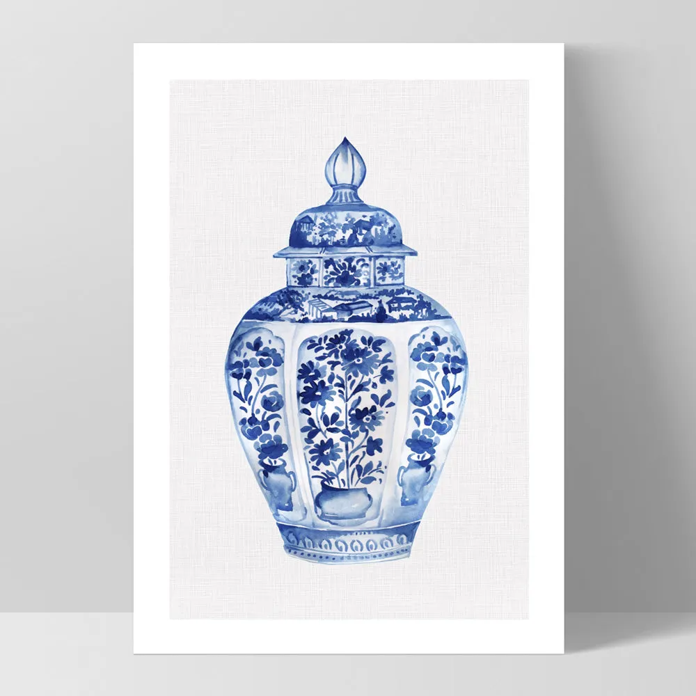 Chinoiserie Ginger Jar on Linen III - Art Print