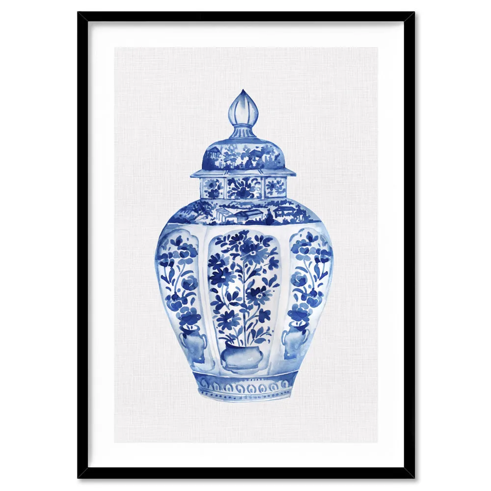 Chinoiserie Ginger Jar on Linen III - Art Print