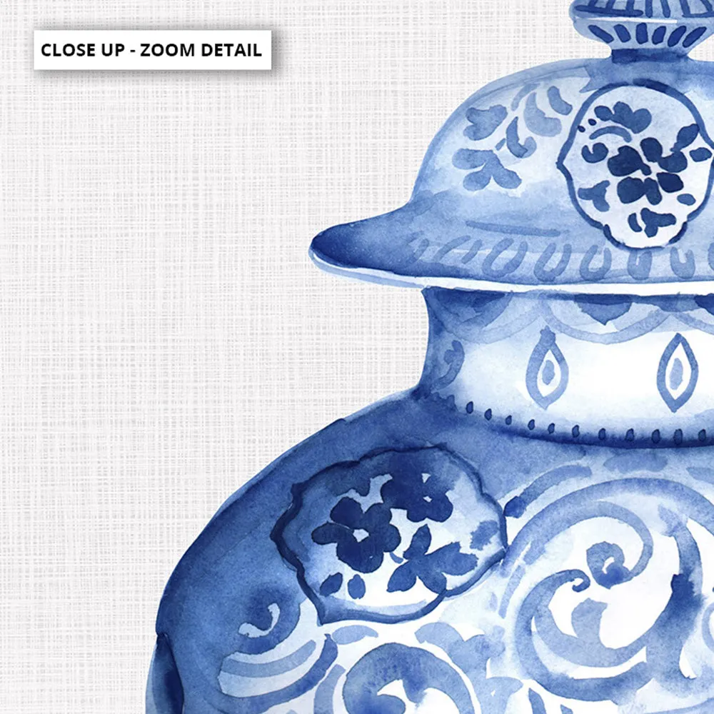 Chinoiserie Ginger Jar on Linen IV - Art Print