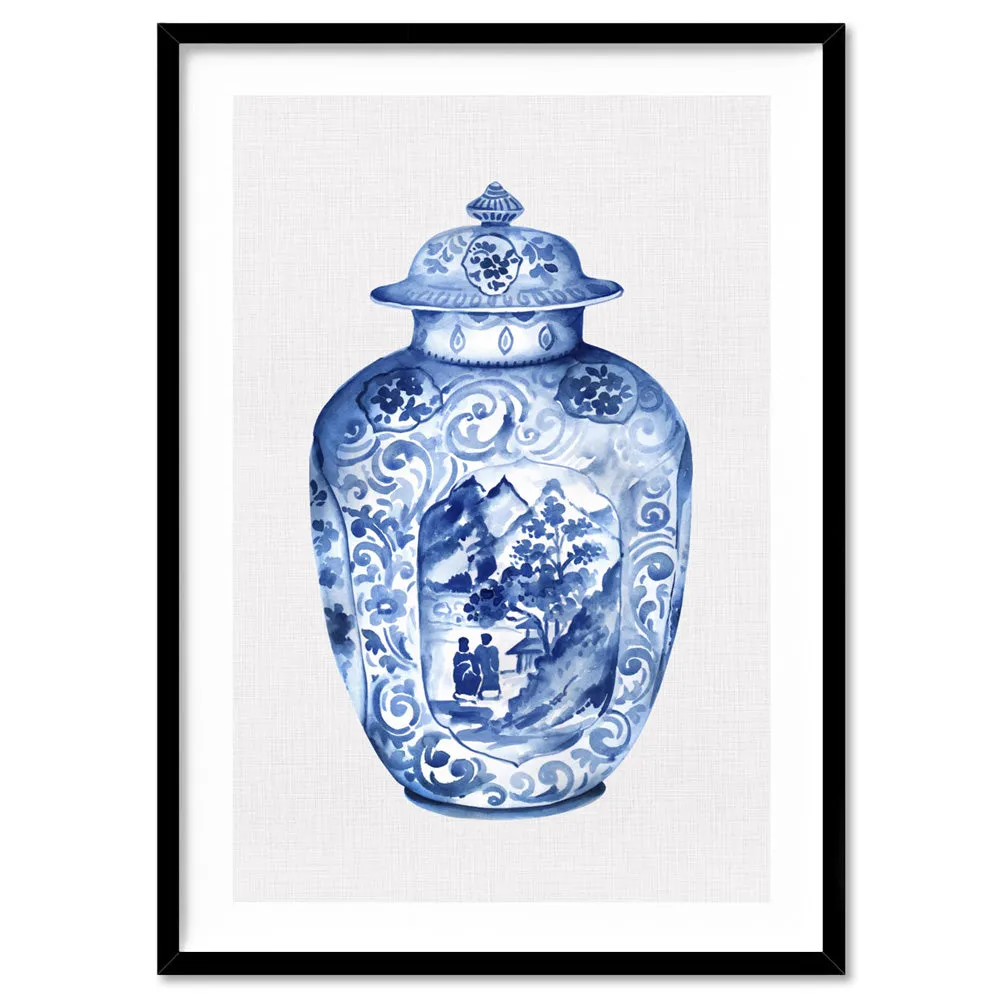 Chinoiserie Ginger Jar on Linen IV - Art Print