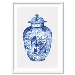 Chinoiserie Ginger Jar on Linen IV - Art Print