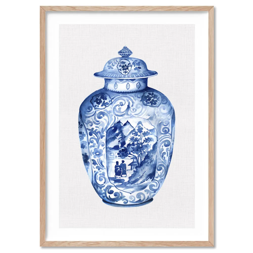 Chinoiserie Ginger Jar on Linen IV - Art Print