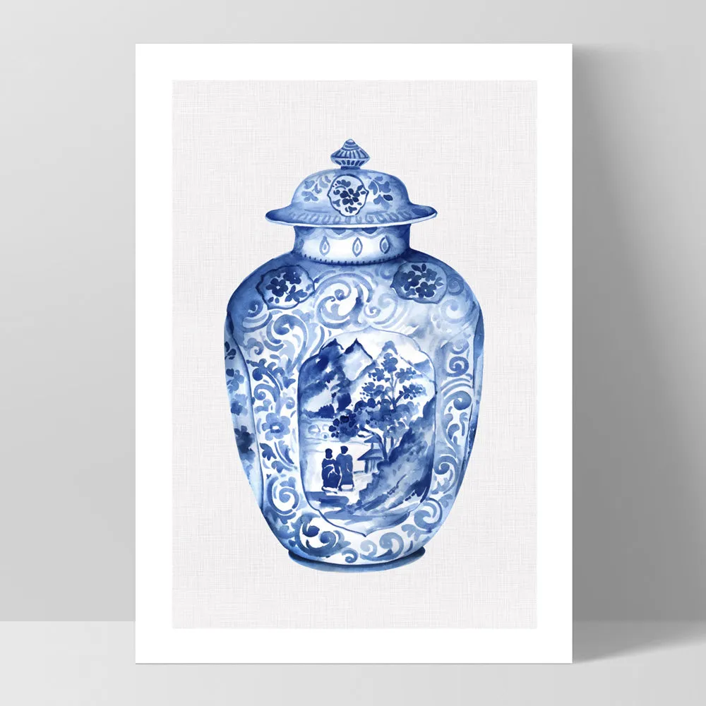 Chinoiserie Ginger Jar on Linen IV - Art Print