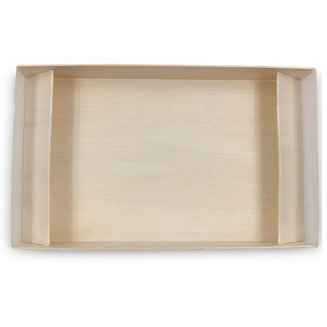 Coco Wooden Rectangular Takeout Bento Box Large Wide 9" x 5.5" (25/pack) - W/ Lid