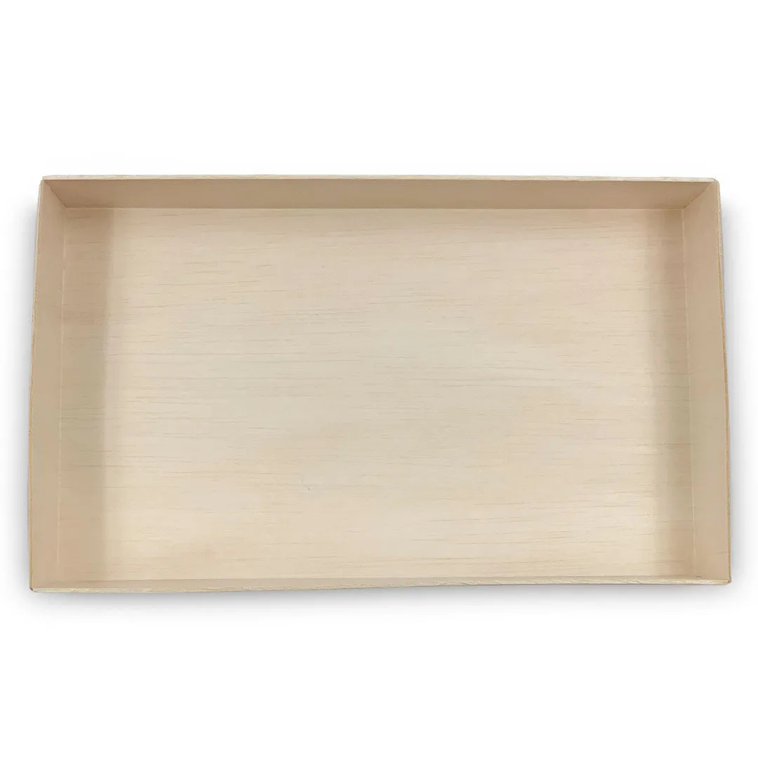 Coco Wooden Rectangular Takeout Bento Box Large Wide 9" x 5.5" (25/pack) - W/ Lid