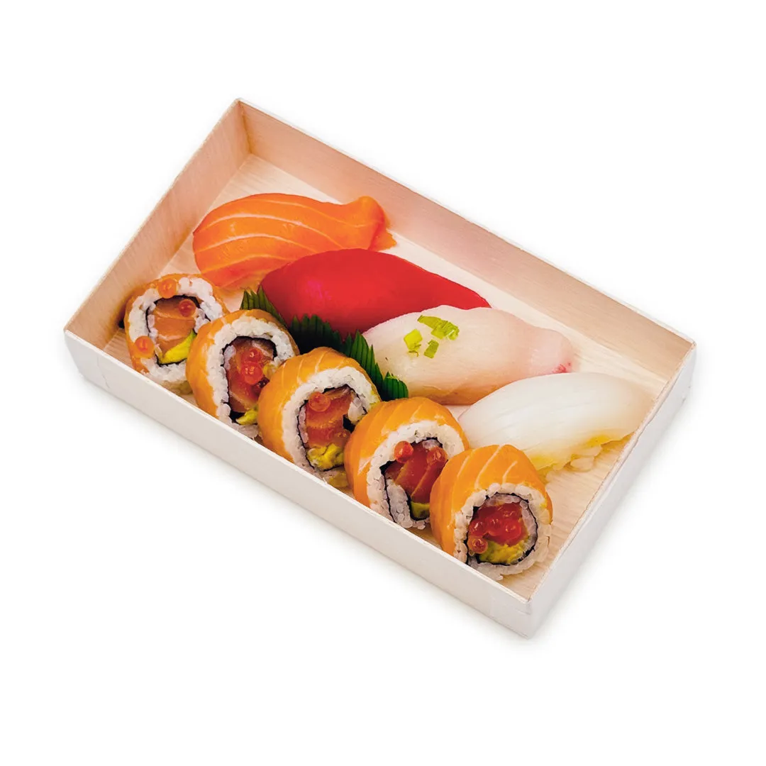Coco Wooden Rectangular Takeout Bento Box Medium 7.5" x 4.5" (25/pack) - W/ Lid