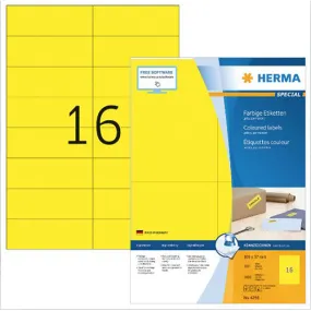 Coloured Labels A4, 105 x 37 mm, Yellow, Permanent Adhesion (4256)