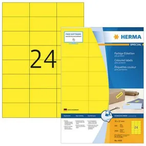 Coloured Labels A4, 70 x 37 mm, Yellow, Permanent Adhesion (4406)