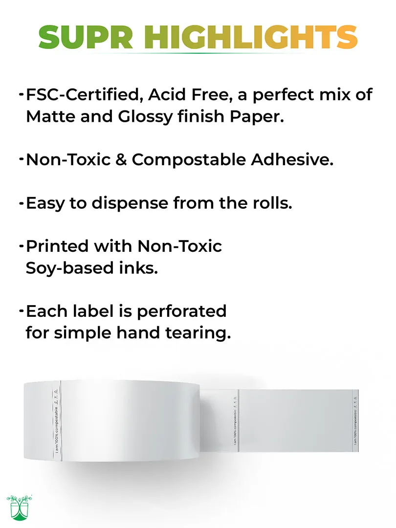 COMPOSTABLE SHIPPING LABELS For Sustainable Packaging- MOQ 1 ROLL