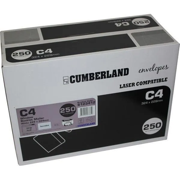 Cumberland C4 Laser Envelopes Secretive Window Pocket 90GSM Strip Seal Box 250