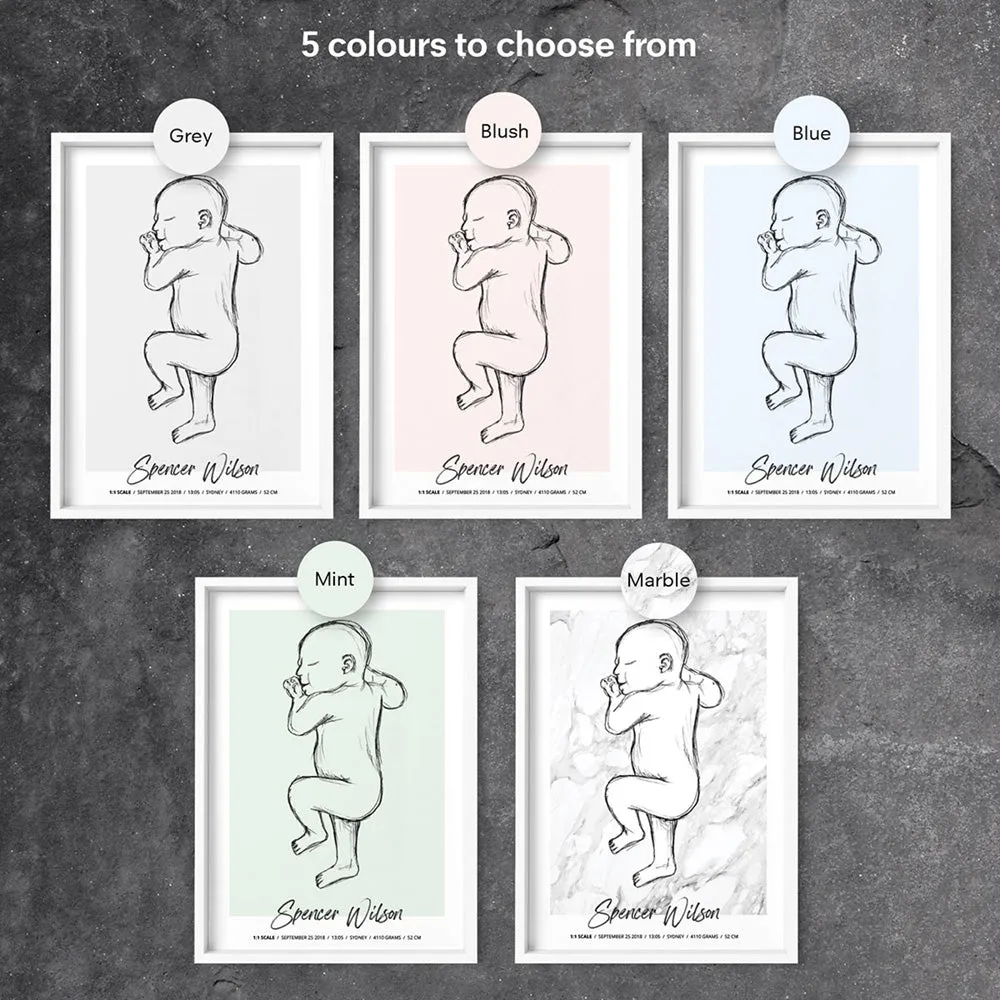 Custom Baby Birth Print - Sketched Style | 50x70cm (20x28" in USA)
