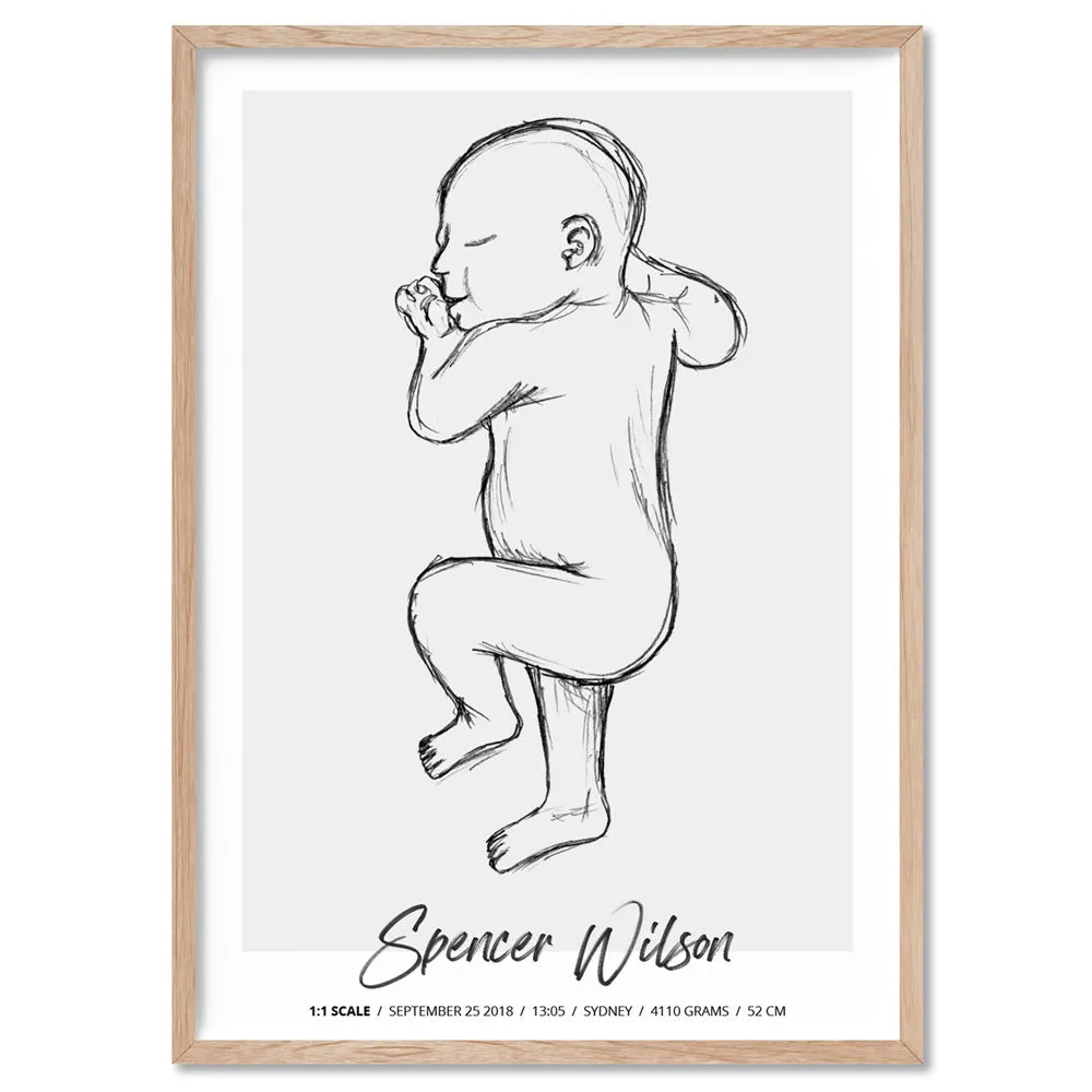 Custom Baby Birth Print - Sketched Style | 50x70cm (20x28" in USA)