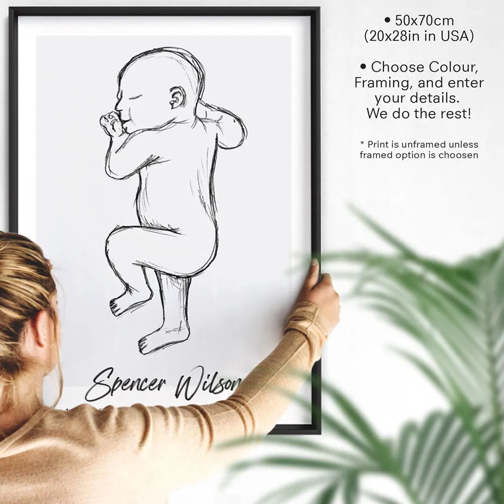 Custom Baby Birth Print - Sketched Style | 50x70cm (20x28" in USA)