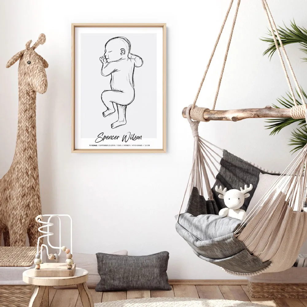Custom Baby Birth Print - Sketched Style | 50x70cm (20x28" in USA)