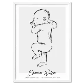 Custom Baby Birth Print - Sketched Style | 50x70cm (20x28" in USA)