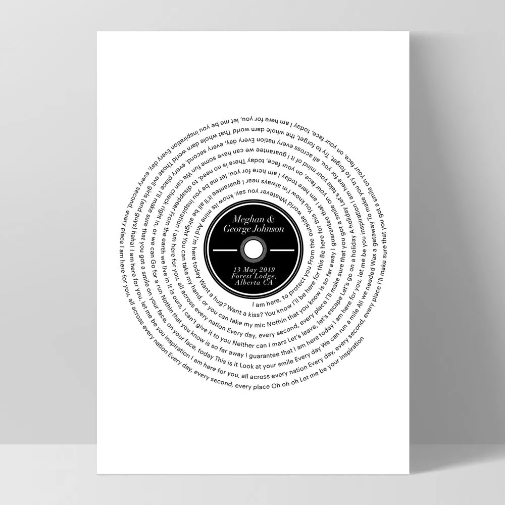 Custom Lyrics Vinyl Record Style. First Dance Song - Art Print