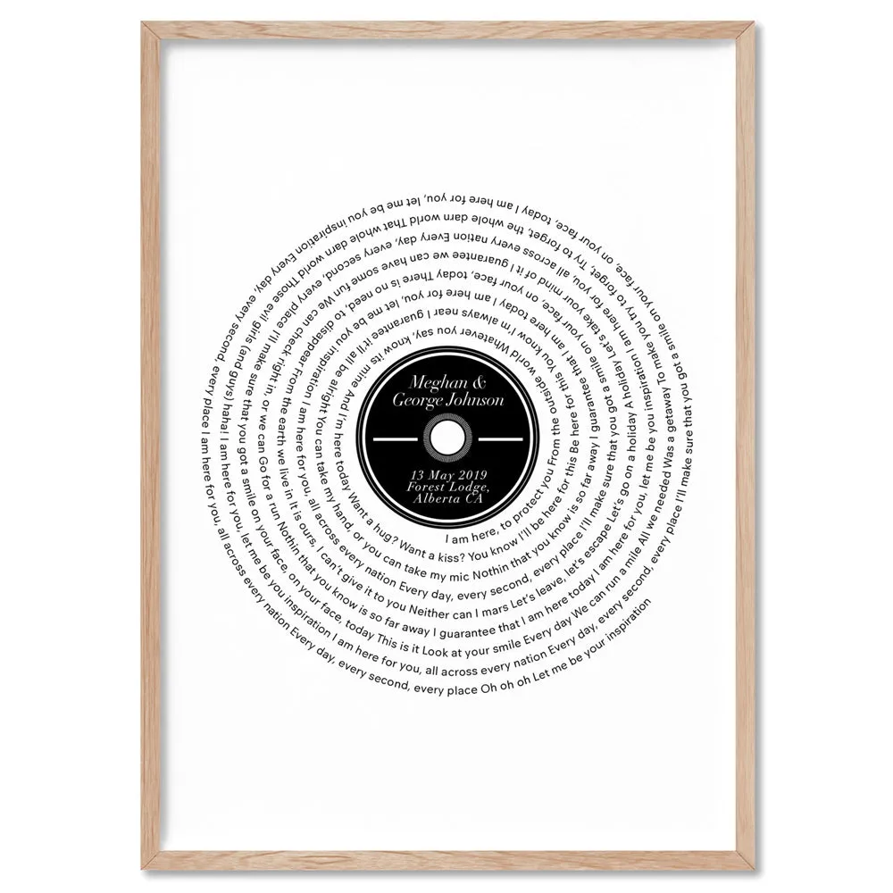 Custom Lyrics Vinyl Record Style. First Dance Song - Art Print