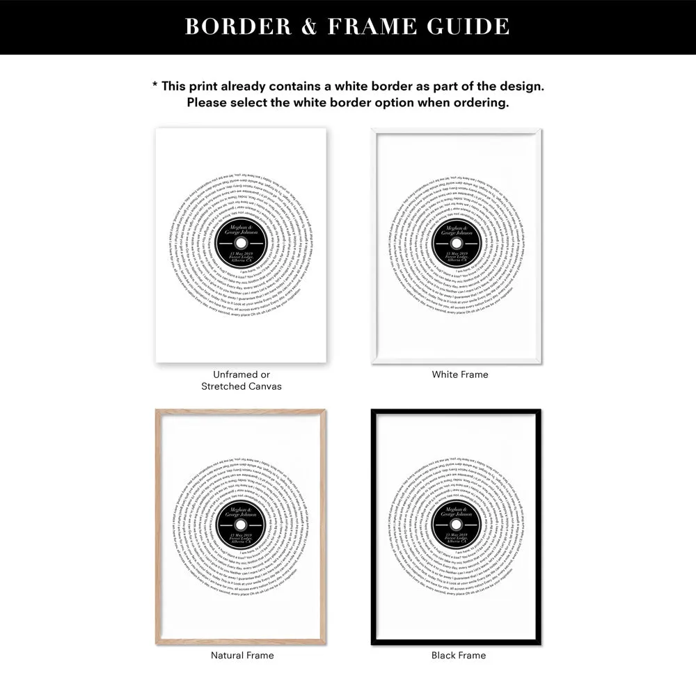 Custom Lyrics Vinyl Record Style. First Dance Song - Art Print