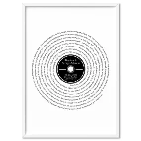 Custom Lyrics Vinyl Record Style. First Dance Song - Art Print
