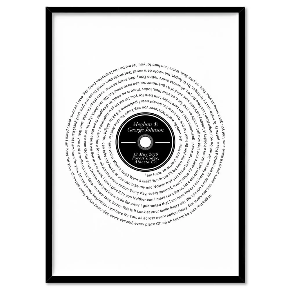 Custom Lyrics Vinyl Record Style. First Dance Song - Art Print