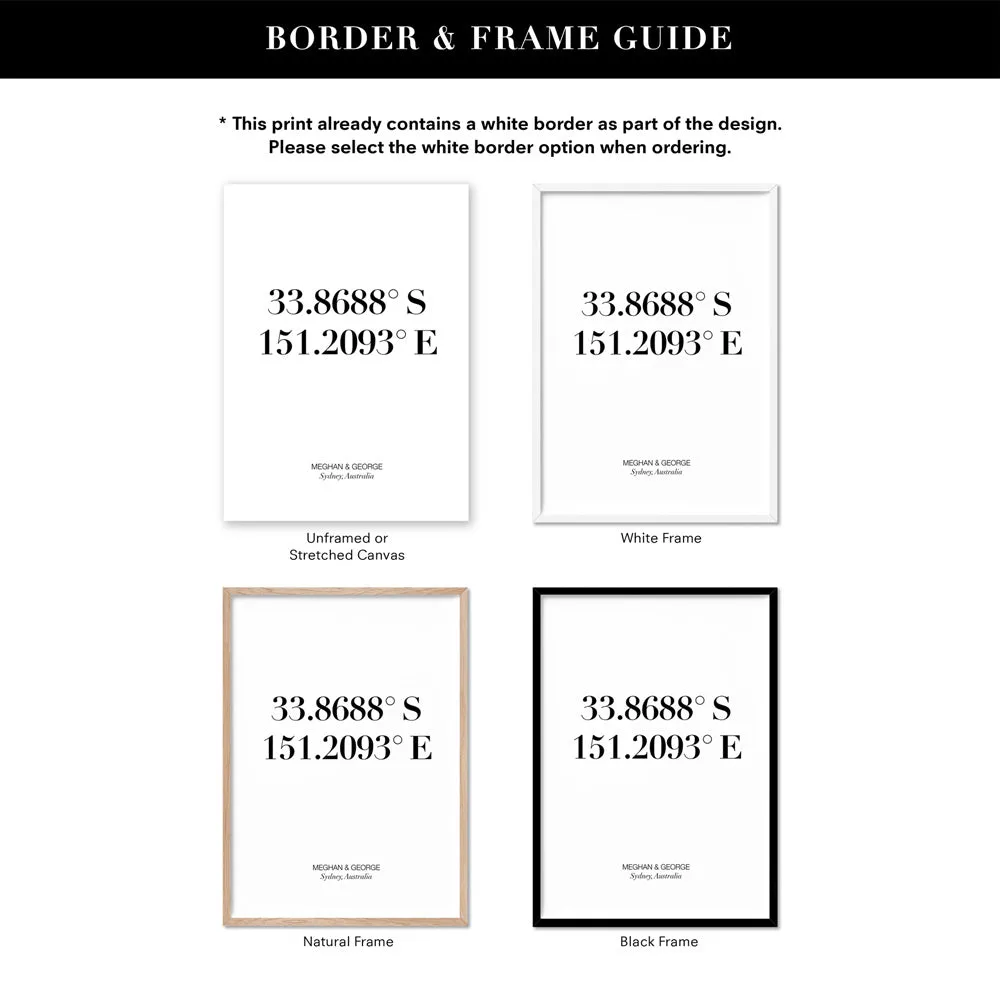 Custom Personalised GPS Coordinates - Art Print