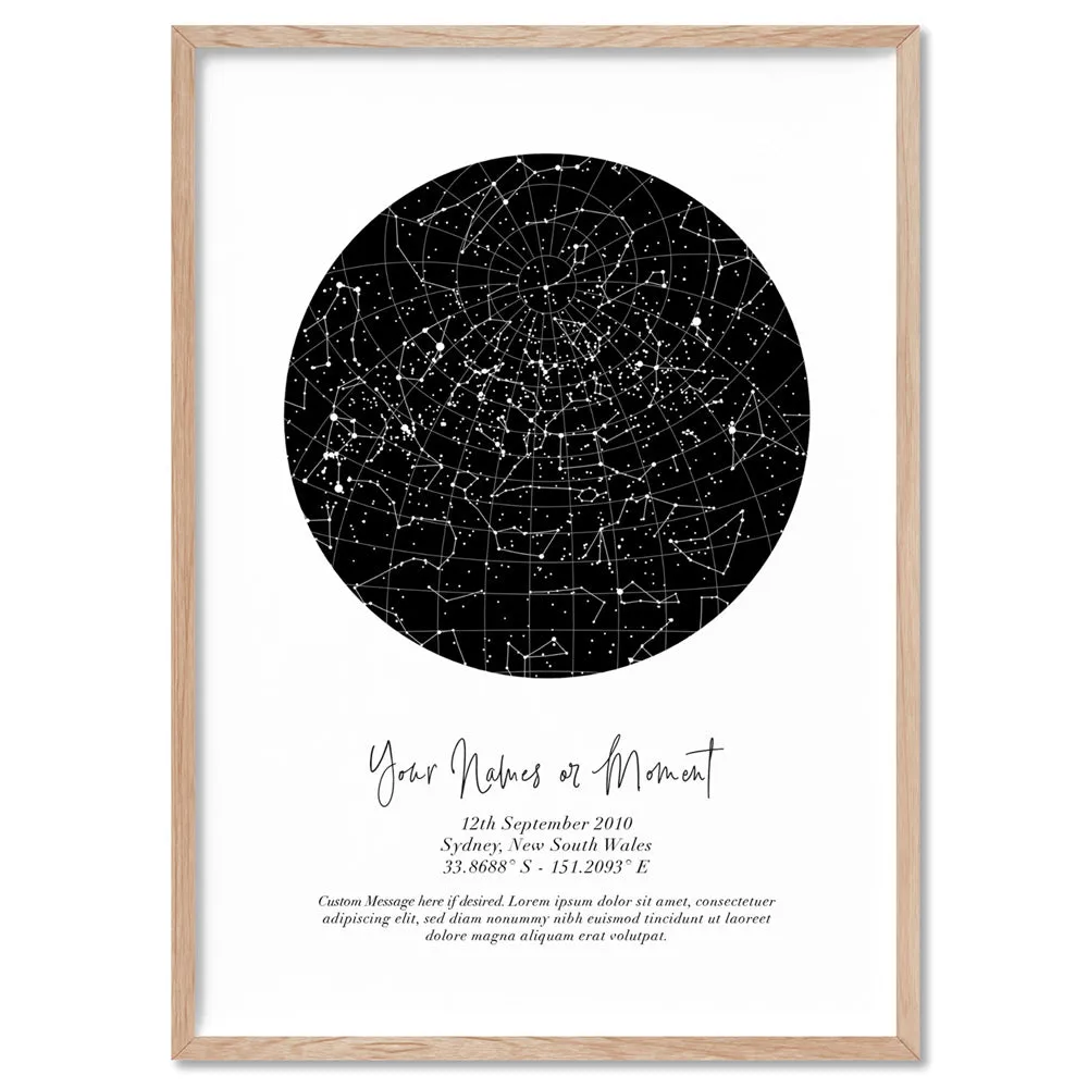 Custom Star Map | Black Circle - Art Print