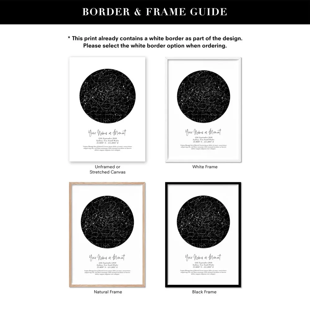 Custom Star Map | Black Circle - Art Print