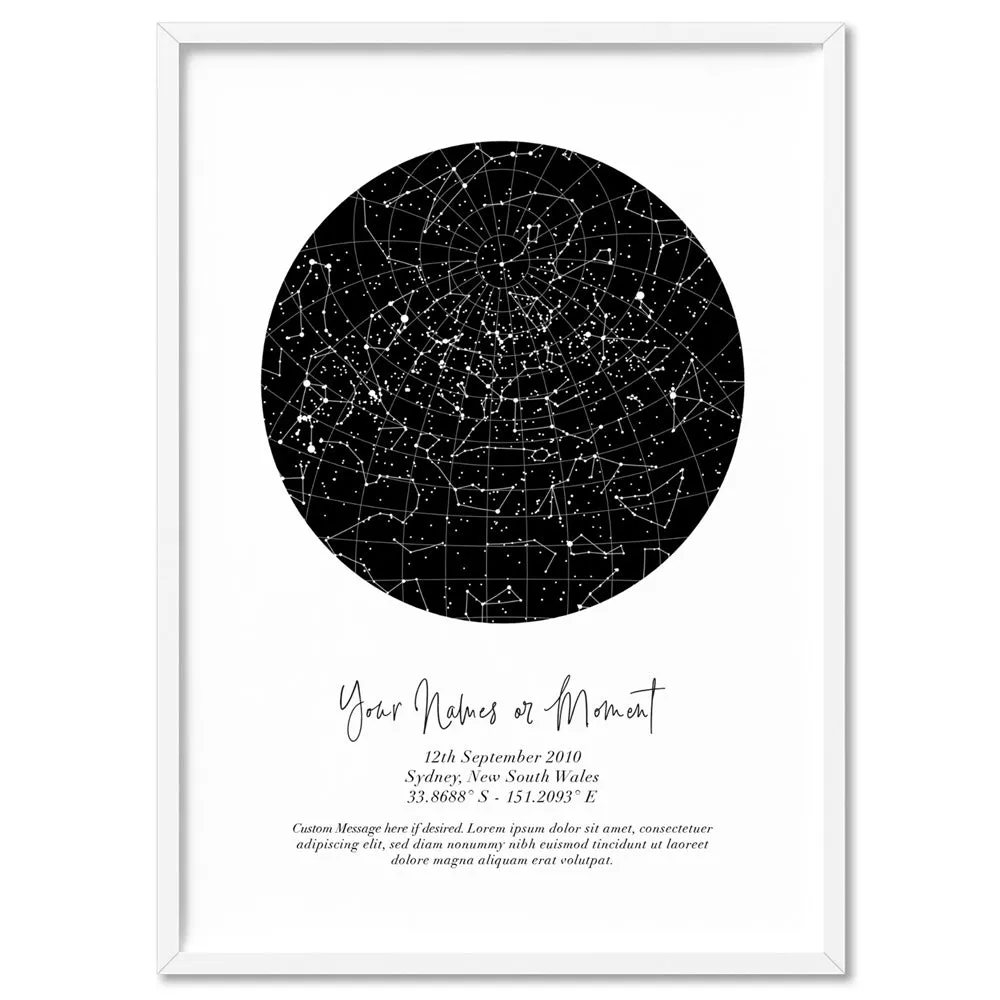 Custom Star Map | Black Circle - Art Print