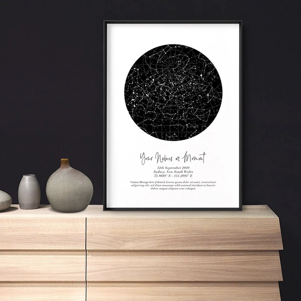 Custom Star Map | Black Circle - Art Print