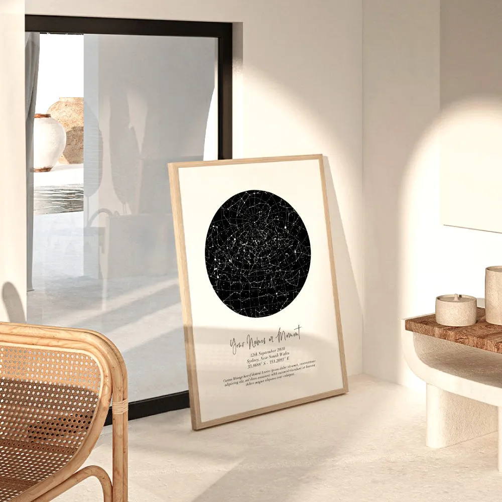 Custom Star Map | Black Circle - Art Print