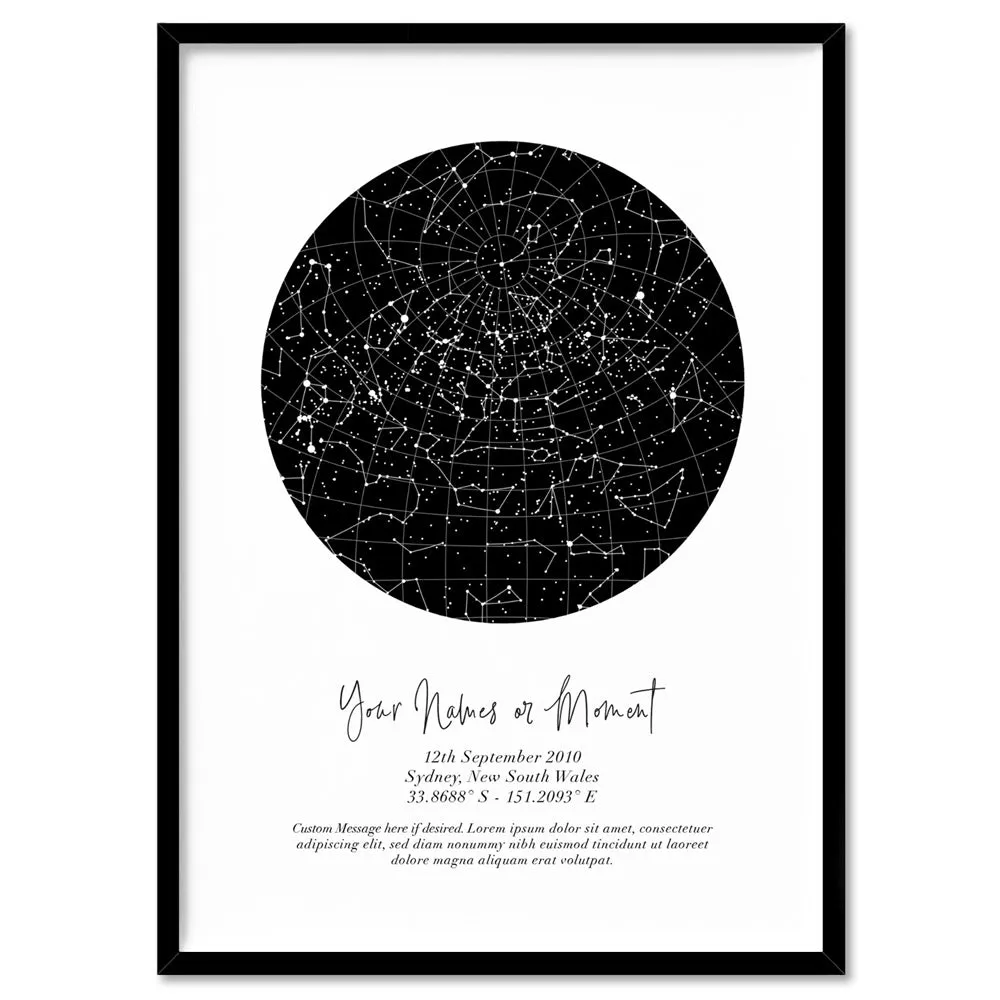 Custom Star Map | Black Circle - Art Print