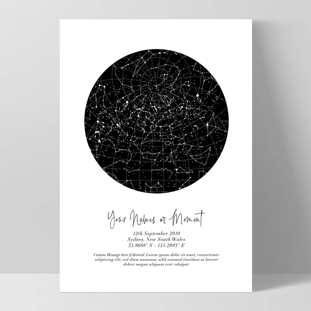 Custom Star Map | Black Circle - Art Print
