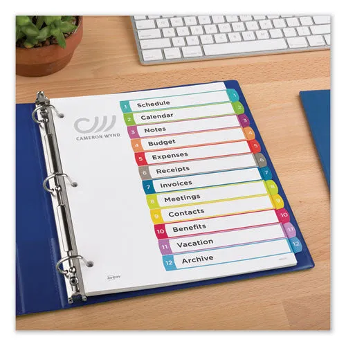 Customizable Toc Ready Index Multicolor Tab Dividers, 12-tab, 1 To 12, 11 X 8.5, White, Contemporary Color Tabs, 1 Set
