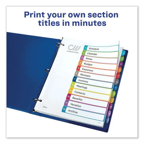 Customizable Toc Ready Index Multicolor Tab Dividers, 12-tab, 1 To 12, 11 X 8.5, White, Contemporary Color Tabs, 1 Set