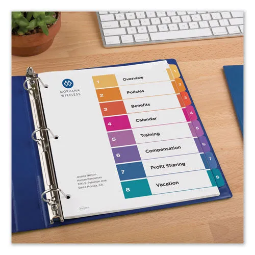 Customizable Toc Ready Index Multicolor Tab Dividers, 8-tab, 1 To 8, 11 X 8.5, White, Traditional Color Tabs, 6 Sets