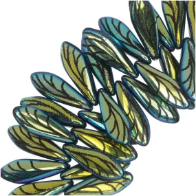 Czech Glass, Dagger Beads with Laser Etched Wing Design  5x16mm, Jet (25 Pieces)