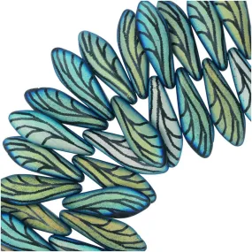 Czech Glass, Dagger Beads with Laser Etched Wing Design  5x16mm, Jet Matte (25 Pieces)