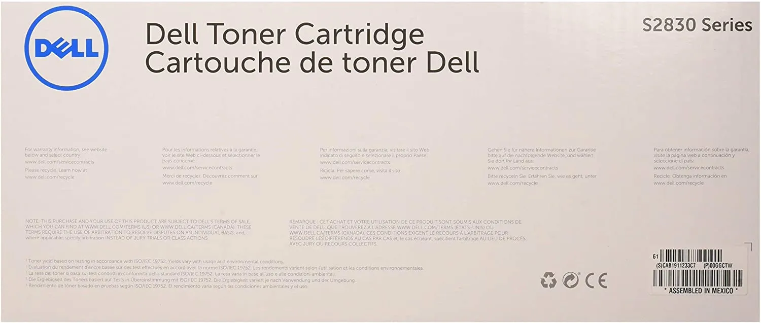 DELL S2830dn Black Toner Cartridge for Laser Printer, 8500 pages - GGCTW