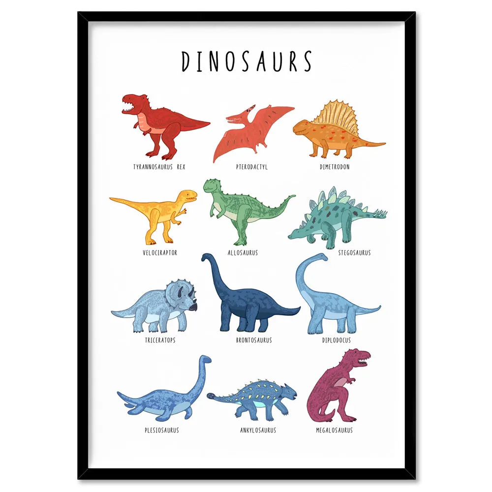 Dinosaur Chart | Bright Tones - Art Print