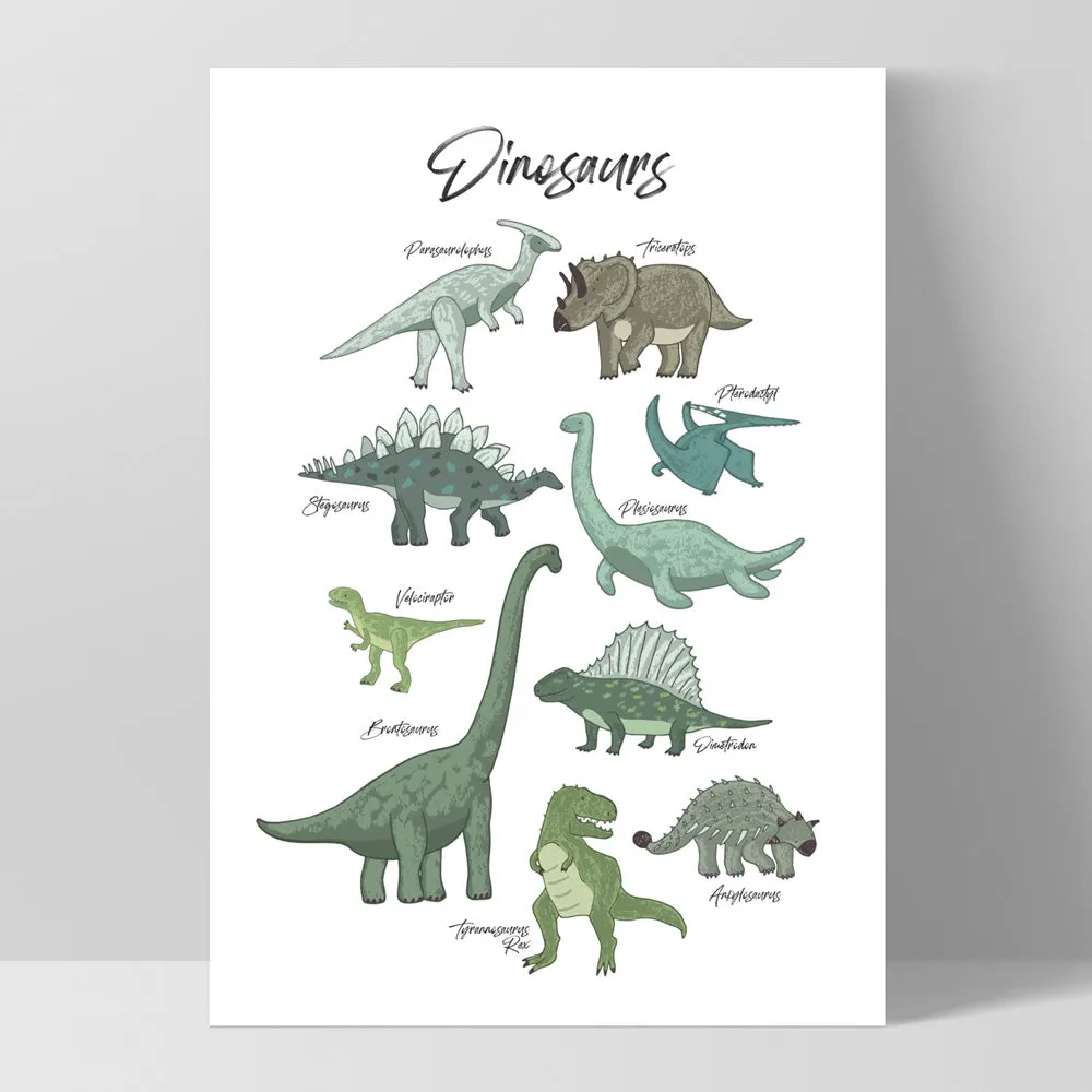 Dinosaur Chart | Green Tones - Art Print