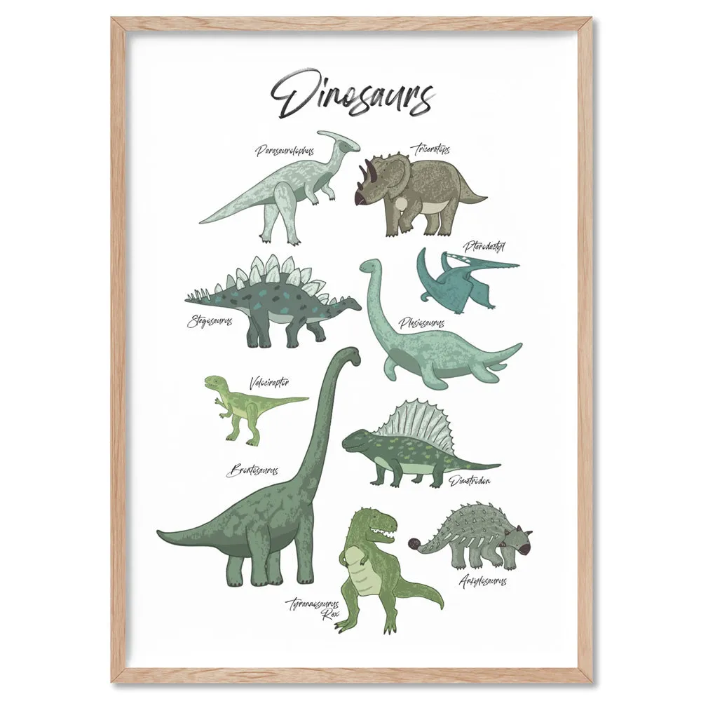 Dinosaur Chart | Green Tones - Art Print