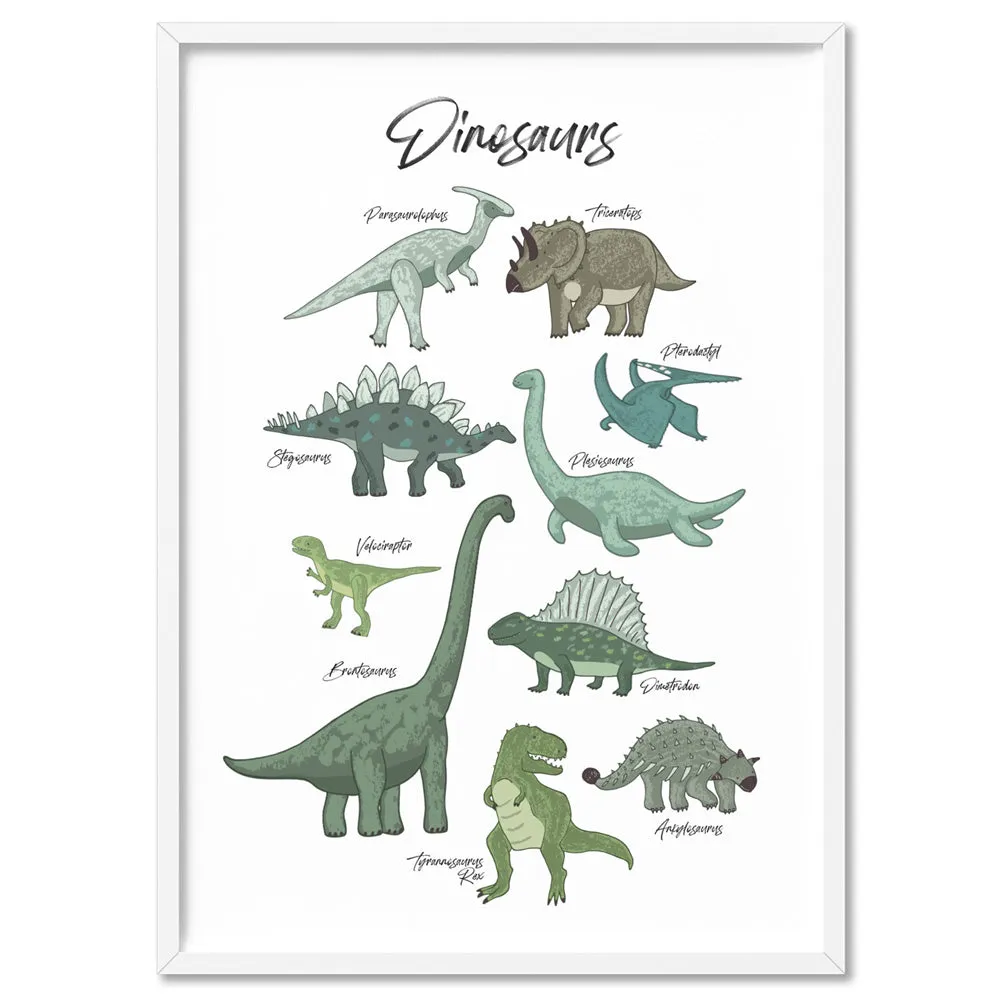 Dinosaur Chart | Green Tones - Art Print
