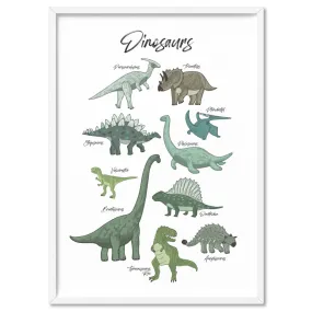 Dinosaur Chart | Green Tones - Art Print