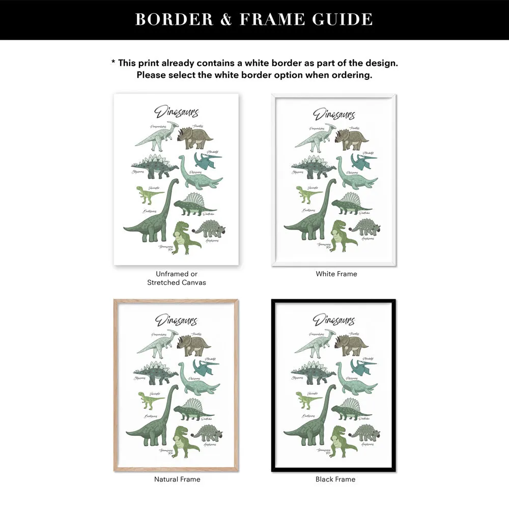 Dinosaur Chart | Green Tones - Art Print