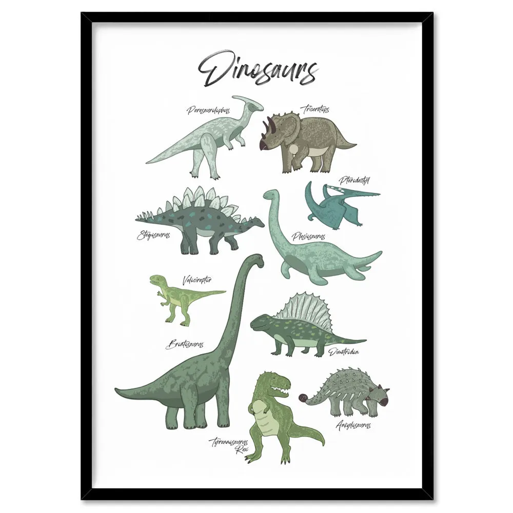Dinosaur Chart | Green Tones - Art Print