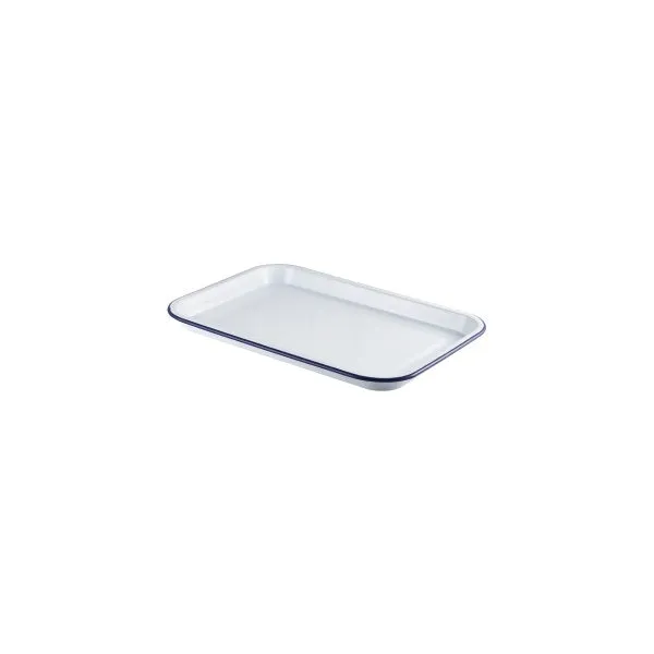 Enamel Serving Tray White with Blue Rim 38.2x26.4x2.2cm