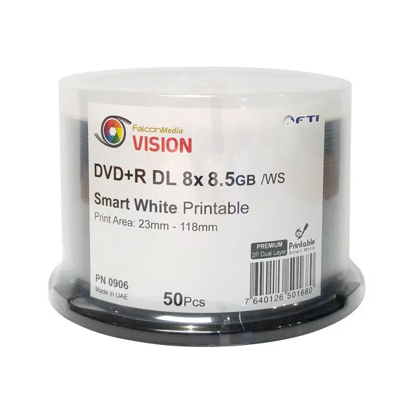 Falcon Media Blank Dual Layer DVD R - 8.5GB, 8x SmartWhite Inkjet Hub Printable - Carton of 300