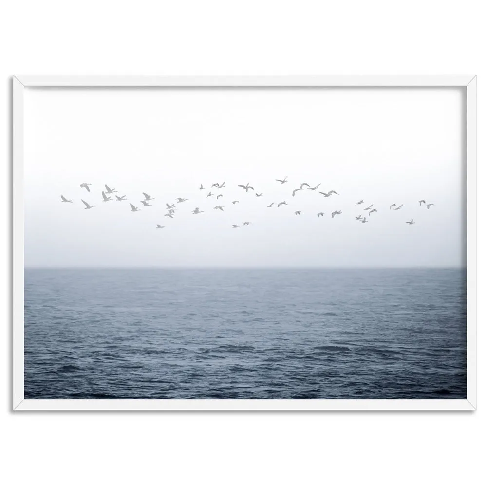 Flock of Birds on Ocean Horizon - Art Print