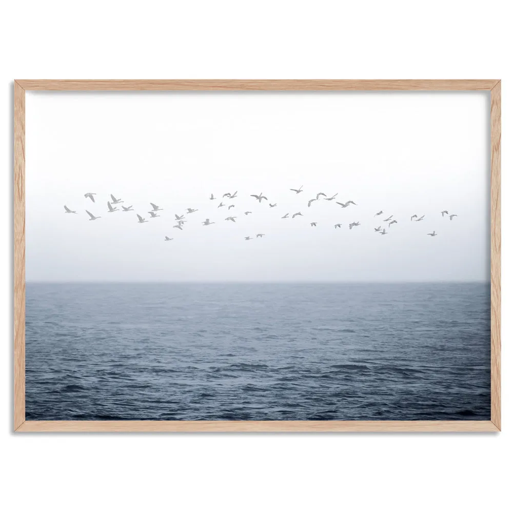 Flock of Birds on Ocean Horizon - Art Print