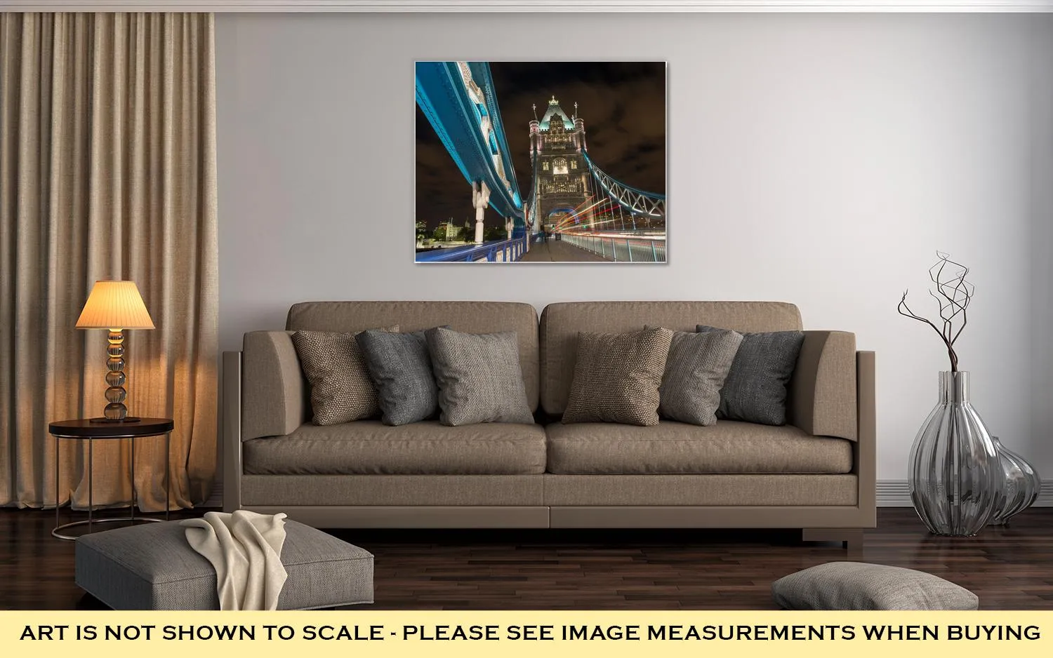 Gallery Wrapped Canvas, Detail Of Tower Bridge In London At Night With Car Light Trail